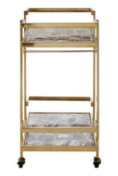 Orsina Black Agate Drinks Trolley, Semi-Precious Stone & Gold Steel Bar Cart, Serving Trolley With Storage Shelves - thumbnail 5