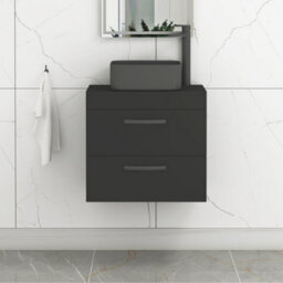Royal Bathrooms Turin 600mm Wall Mounted Bathroom Vanity Unit With Sink 2 Drawer Matt Black & Art Square Countertop Basin - thumbnail 1