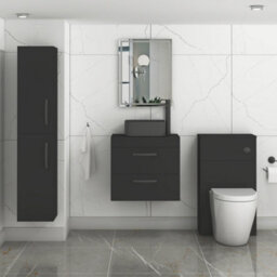 Royal Bathrooms Turin 600mm Wall Mounted Bathroom Vanity Unit With Sink 2 Drawer Matt Black & Art Square Countertop Basin - thumbnail 3