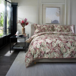 The Lyndon Company Tropical Garden 100% Cotton Duvet Cover Set, Red Botanical Print With Piped Edging