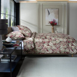 The Lyndon Company Tropical Garden 100% Cotton Duvet Cover Set, Red Botanical Print With Piped Edging - thumbnail 3