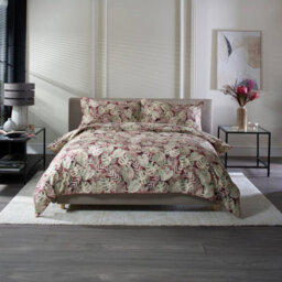 The Lyndon Company Tropical Garden 100% Cotton Duvet Cover Set, Red Botanical Print With Piped Edging - thumbnail 2