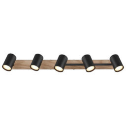 Luminosa Lighting Luminosa Robby Ceiling Spotlight Bar Matt Black Wood Effect 5X Gu10 - thumbnail 4