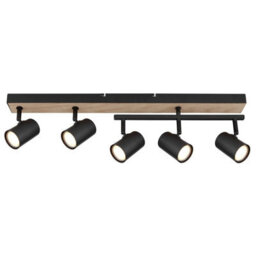 Luminosa Lighting Luminosa Robby Ceiling Spotlight Bar Matt Black Wood Effect 5X Gu10 - thumbnail 3