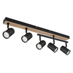 Luminosa Lighting Luminosa Robby Ceiling Spotlight Bar Matt Black Wood Effect 5X Gu10 - thumbnail 2