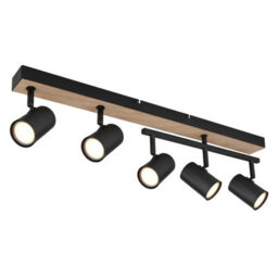 Luminosa Lighting Luminosa Robby Ceiling Spotlight Bar Matt Black Wood Effect 5X Gu10