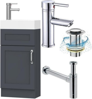 Belofay 400mm Bathroom Vanity Unit With Basin, White Ceramic Bathroom Sink With Trap And Waste, No Tap Included(Crawley Grey) - image 1