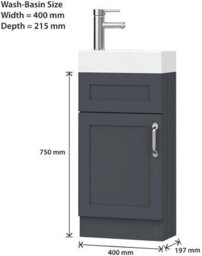 Belofay 400mm Bathroom Vanity Unit With Basin, White Ceramic Bathroom Sink With Trap And Waste, No Tap Included(Crawley Grey) - thumbnail 5