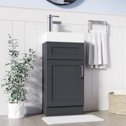 Belofay 400mm Bathroom Vanity Unit With Basin, White Ceramic Bathroom Sink With Trap And Waste, No Tap Included(Crawley Grey) - thumbnail 3