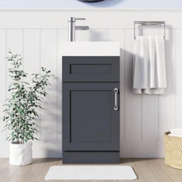 Belofay 400mm Bathroom Vanity Unit With Basin, White Ceramic Bathroom Sink With Trap And Waste, No Tap Included(Crawley Grey) - thumbnail 2