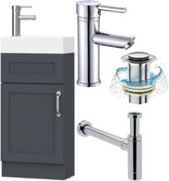 Belofay 400mm Bathroom Vanity Unit With Basin, White Ceramic Bathroom Sink With Trap And Waste, No Tap Included(Crawley Grey) - thumbnail 1