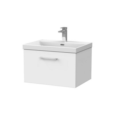 Balterley Pershall Contemporary Wall Hung 1 Drawer Vanity Unit With Thin-Edge Ceramic Basin, 600mm, Matt White - image 1