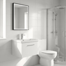 Balterley Pershall Contemporary Wall Hung 1 Drawer Vanity Unit With Thin-Edge Ceramic Basin, 600mm, Matt White - thumbnail 4