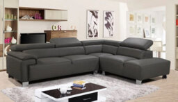 Genuine Leather Mid Grey Right Hand Facing Corner Sofa - thumbnail 1