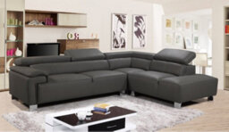Genuine Leather Mid Grey Right Hand Facing Corner Sofa - thumbnail 2