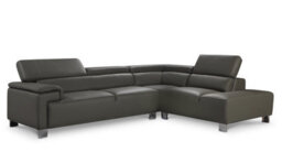 Genuine Leather Mid Grey Right Hand Facing Corner Sofa - thumbnail 3