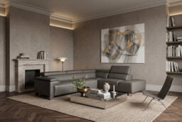 Genuine Leather Mid Grey Right Hand Facing Corner Sofa - thumbnail 6