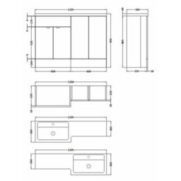 Hudson Reed Fusion 1200mm Left-Hand Freestanding Vanity Unit & Polymarble Basin, Charcoal Black Gloss - thumbnail 4