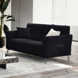 Aluxo Albany Modern 2 Seater Sofa Black Lux Fabric Boucle Soft Couch Gold Trim - thumbnail 2