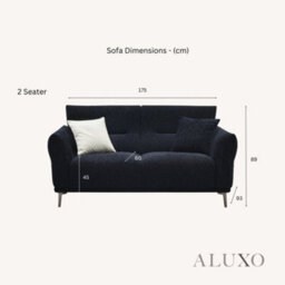 Aluxo Albany Modern 2 Seater Sofa Black Lux Fabric Boucle Soft Couch Gold Trim - thumbnail 5
