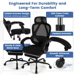 Gainoom Ergonomic Black Office Chair High Back Mesh Desk Chair With Retractable Footrest - thumbnail 9