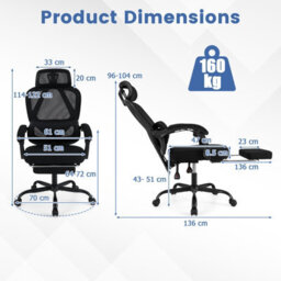 Gainoom Ergonomic Black Office Chair High Back Mesh Desk Chair With Retractable Footrest - thumbnail 2
