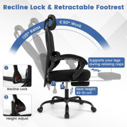 Gainoom Ergonomic Black Office Chair High Back Mesh Desk Chair With Retractable Footrest - thumbnail 5