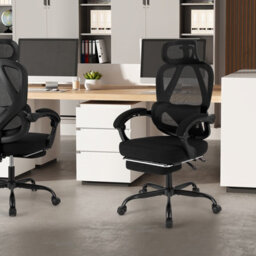 Gainoom Ergonomic Black Office Chair High Back Mesh Desk Chair With Retractable Footrest - thumbnail 4