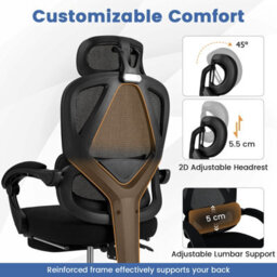 Gainoom Ergonomic Black Office Chair High Back Mesh Desk Chair With Retractable Footrest - thumbnail 7