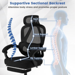 Gainoom Ergonomic Black Office Chair High Back Mesh Desk Chair With Retractable Footrest - thumbnail 6