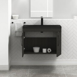 Royal Bathrooms Turin 800mm Wall Hung Vanity Unit 2 Door Hale Black With Black Basin & Handles - thumbnail 6