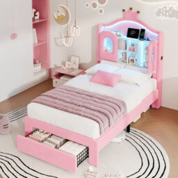 Matteo 3Ft Single Led Velvet Upholstered Bed Frame With Storage Drawer, Crown Headboard & Usb Charging - Pink - thumbnail 3