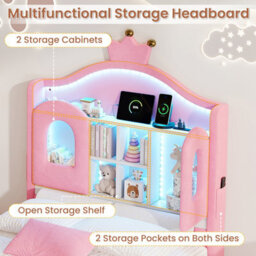 Matteo 3Ft Single Led Velvet Upholstered Bed Frame With Storage Drawer, Crown Headboard & Usb Charging - Pink - thumbnail 6