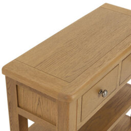 The Furniture Market Cotswold Rustic Smoked Oak Hall Table, Solid Oak Frame, Two Drawers With Dovetail Joints, Two Lower Shelves For Storage - thumbnail 5