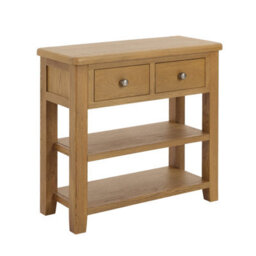 The Furniture Market Cotswold Rustic Smoked Oak Hall Table, Solid Oak Frame, Two Drawers With Dovetail Joints, Two Lower Shelves For Storage - thumbnail 4