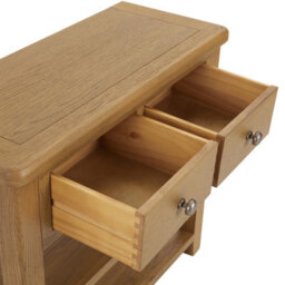 The Furniture Market Cotswold Rustic Smoked Oak Hall Table, Solid Oak Frame, Two Drawers With Dovetail Joints, Two Lower Shelves For Storage - thumbnail 6