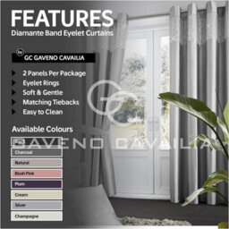 Gc Gaveno Cavailia Aviv Luxury Striped Curtain 66X72 Cm Silver Sparkle Eyelets With Matching Tiebacks - thumbnail 2