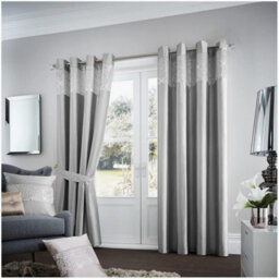 Gc Gaveno Cavailia Aviv Luxury Striped Curtain 66X72 Cm Silver Sparkle Eyelets With Matching Tiebacks - thumbnail 1