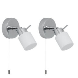 First Choice Lighting Set Of 2 Iona - Chrome Opal Glass Ip44 Pull Cord Bathroom Wall Lights - thumbnail 2