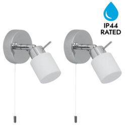 First Choice Lighting Set Of 2 Iona - Chrome Opal Glass Ip44 Pull Cord Bathroom Wall Lights - thumbnail 1