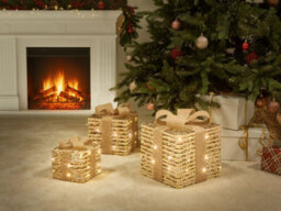 Beliani Set Of 3 Christmas Decorations Led Mosso Christmas Gifts 20/25/30 Cm Beige - thumbnail 2