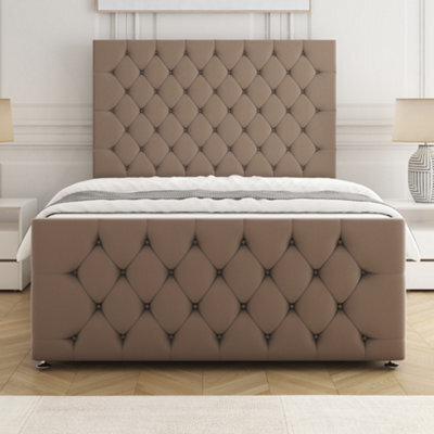 Bsspoke Maya Divan Bed Set Mink Plush Velvet With 54Inch Headboard & 20Inch Footboard & Mattress No Drawers In All Sizes - image 1