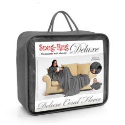 Slate Grey Snug Rug Deluxe Blanket With Sleeves Luxury Cosy Super Soft Coral Fleece Fabric Long Oversized Pouch Pocket Adults - thumbnail 3