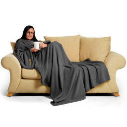 Slate Grey Snug Rug Deluxe Blanket With Sleeves Luxury Cosy Super Soft Coral Fleece Fabric Long Oversized Pouch Pocket Adults - thumbnail 4