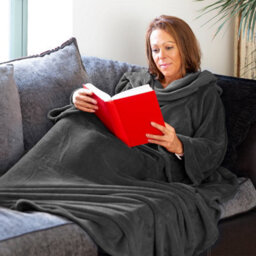 Slate Grey Snug Rug Deluxe Blanket With Sleeves Luxury Cosy Super Soft Coral Fleece Fabric Long Oversized Pouch Pocket Adults - thumbnail 5