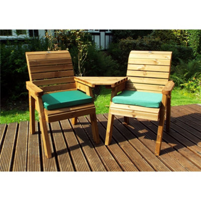 Marlborough Wooden Love Seat With 2X Chair Cushion Green & 1X Fitted Cover - image 1