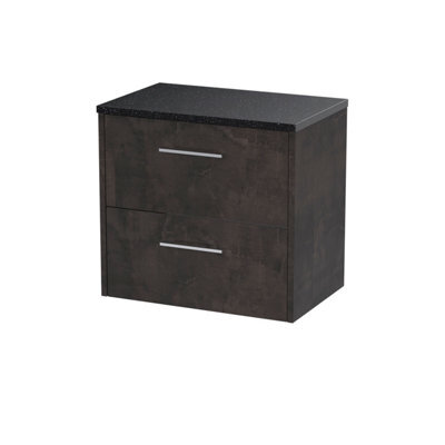 Nuie Hudson Reed Juno Wall Hung 2-Drawer Vanity Unit & Black Worktop, Countertop Basin Unit In Metallic Slate, 600mm - image 1
