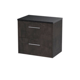Nuie Hudson Reed Juno Wall Hung 2-Drawer Vanity Unit & Black Worktop, Countertop Basin Unit In Metallic Slate, 600mm - thumbnail 1