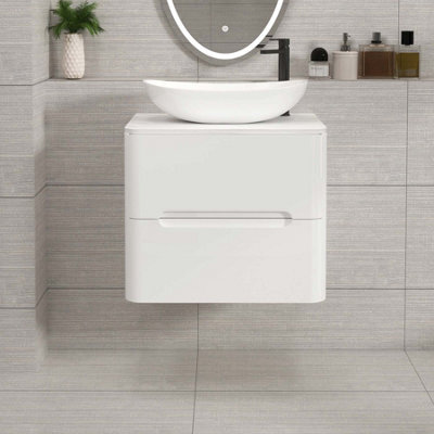 Royal Bathrooms Venice 600mm Gloss White Wall Mounted Bathroom Countertop Vanity Unit 2 Drawer With Cesar Basin - image 1