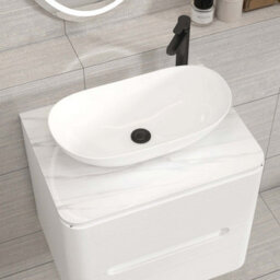 Royal Bathrooms Venice 600mm Gloss White Wall Mounted Bathroom Countertop Vanity Unit 2 Drawer With Cesar Basin - thumbnail 6